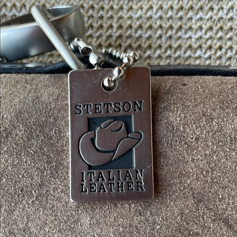 Stetson Taupe Brown Suede Men's Briefcase and laptop with Black Trim.